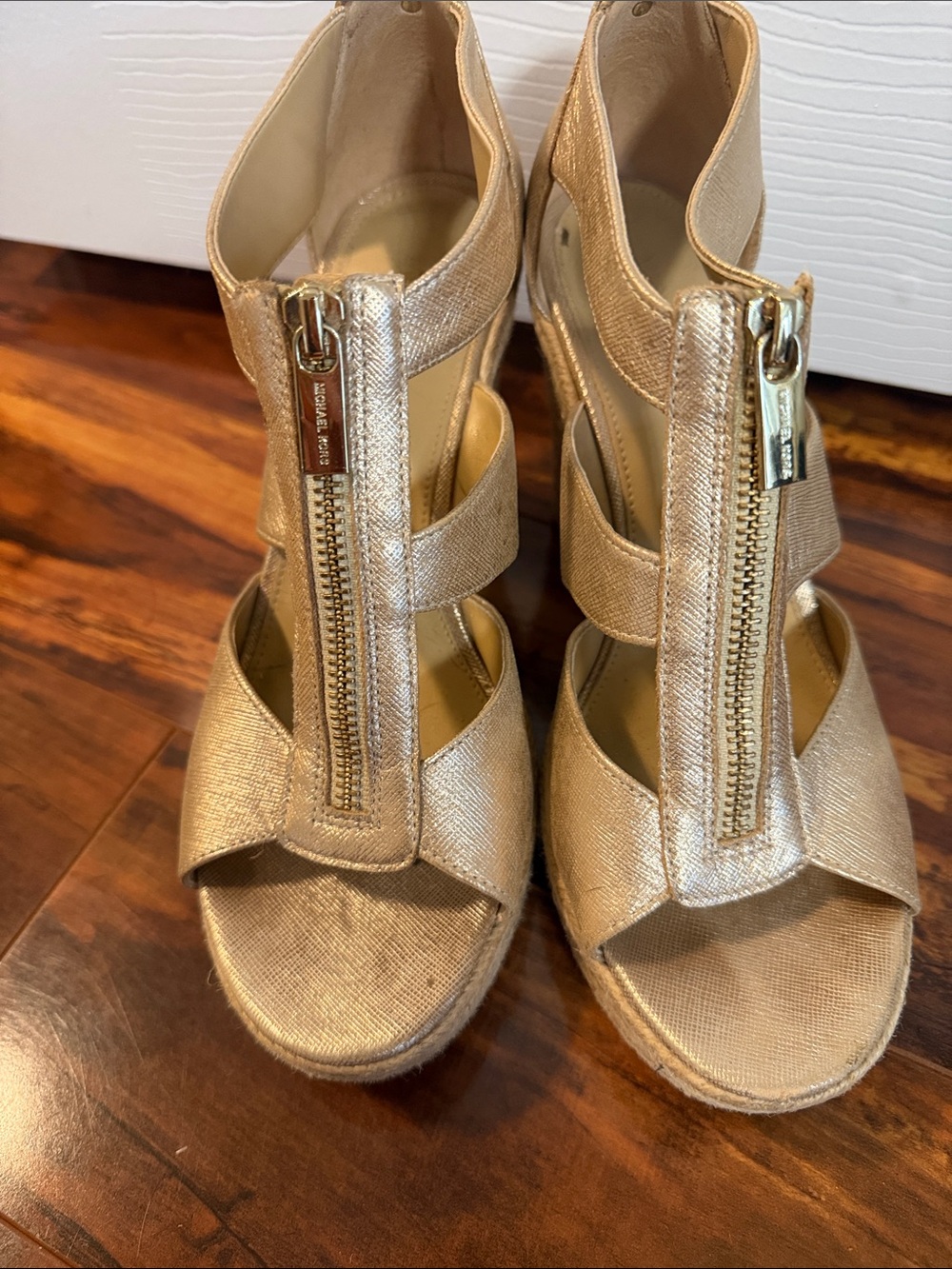 Michael Kors Metallic Gold Front-Zip Wedge Sandals